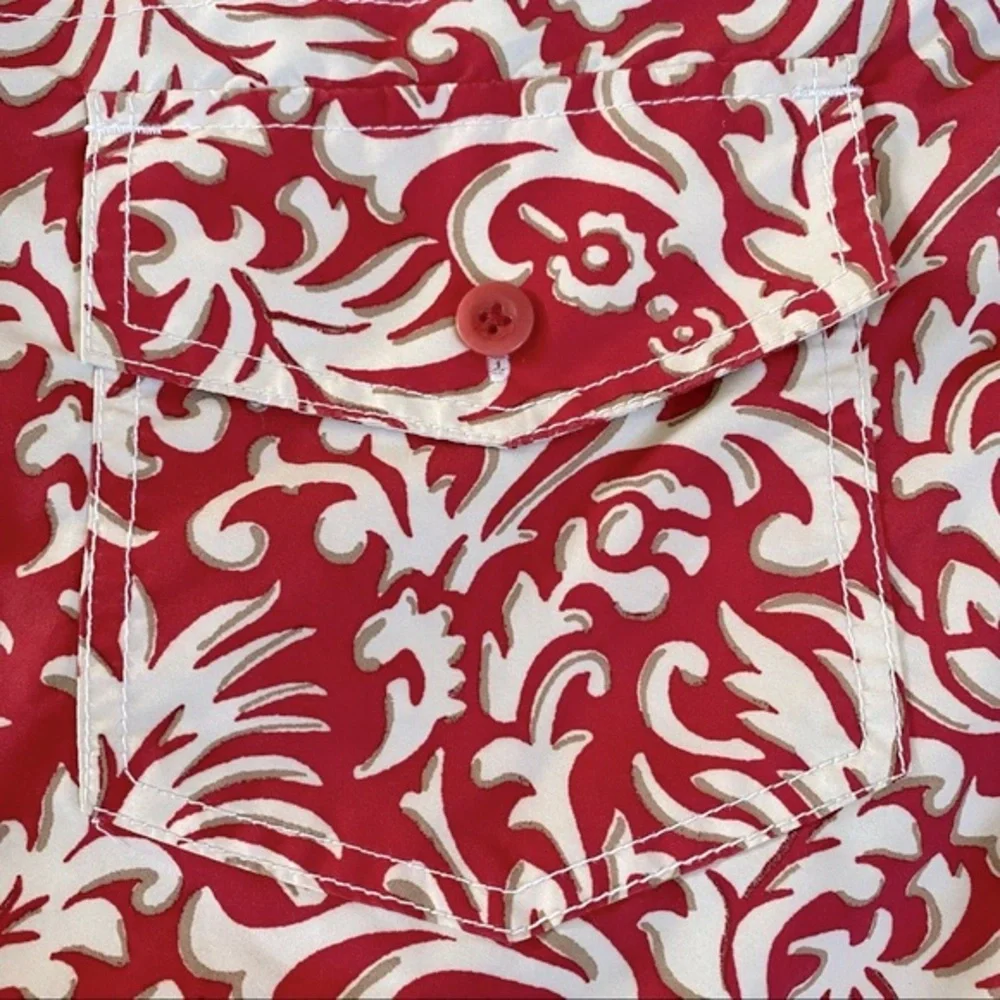 NEW! Hawaiian Swim Trunks Board Shorts Red Beige Netted Lining Pockets Size 36